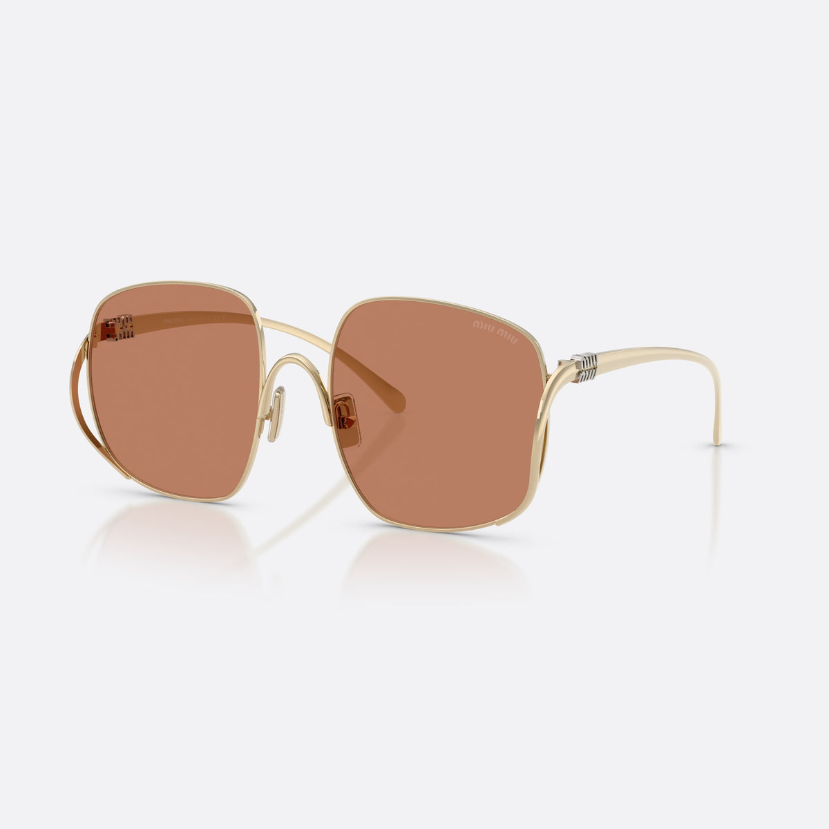 Ochelari de soare Miu Miu MU A57S ZVN90Q, patrati auriu, pentru femei, punte metalică subțire arcuită, literele brandului pe brațe