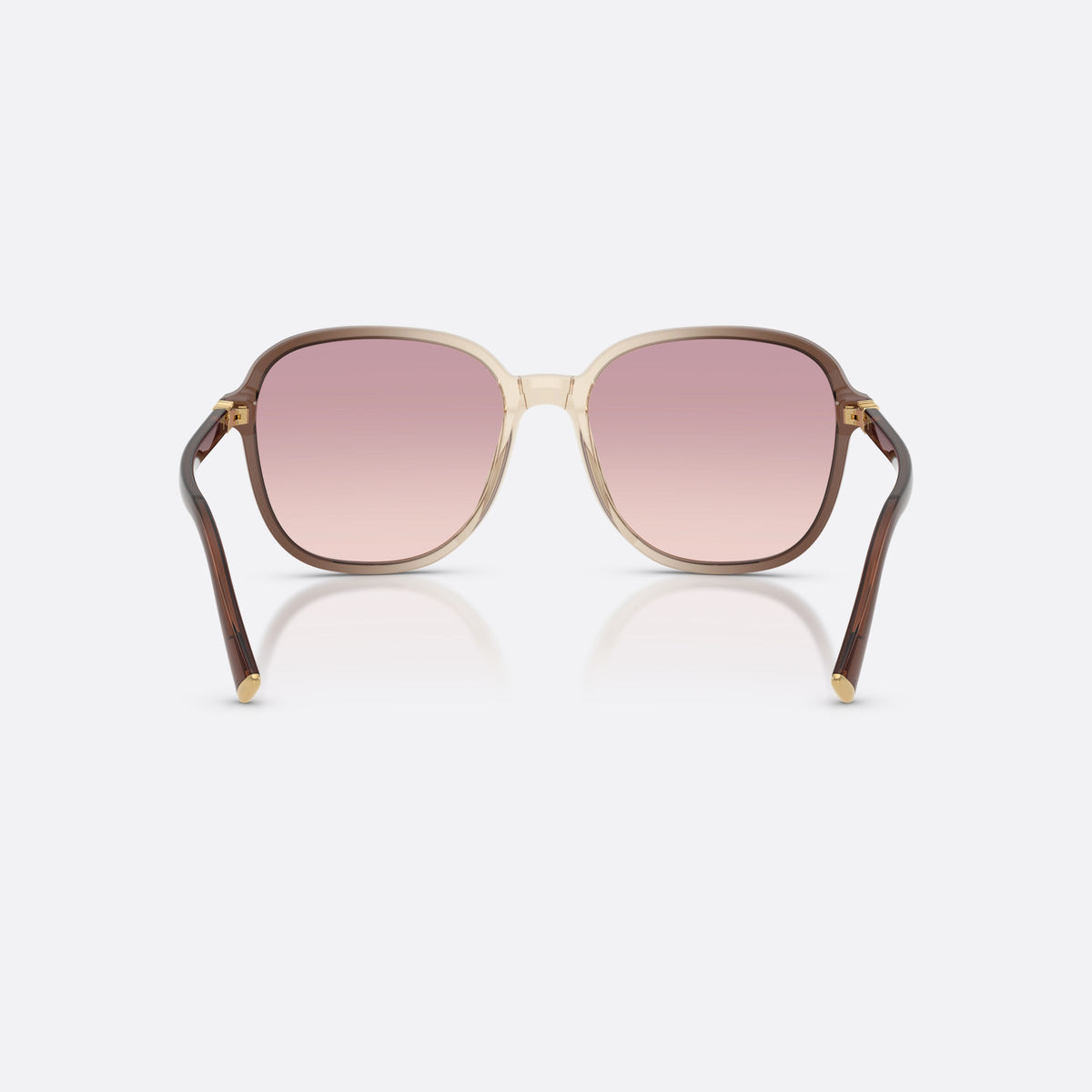 Miu Miu MU B01S 25G40S sunglasses, brown pillow frame for women, plain integrated bridge, brand lettering on temples, back view