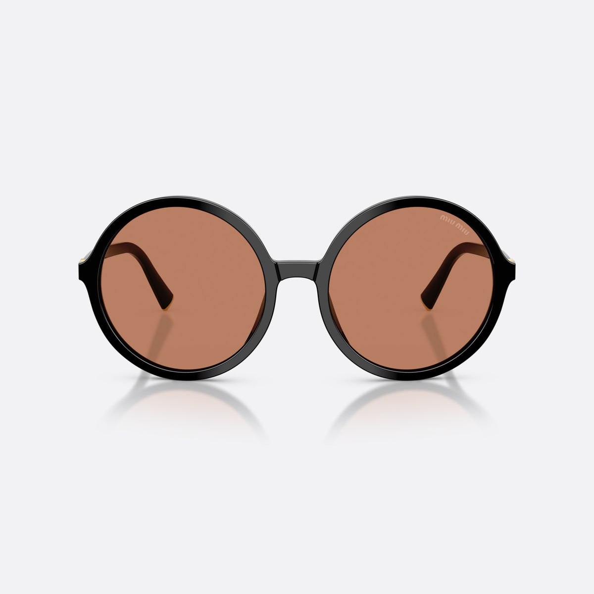 Ochelari de soare Miu Miu MU B02S 16K90Q, rotunzi negru, pentru femei, punte simplă, litere ale brandului pe brațe, brațe conice, vedere din față