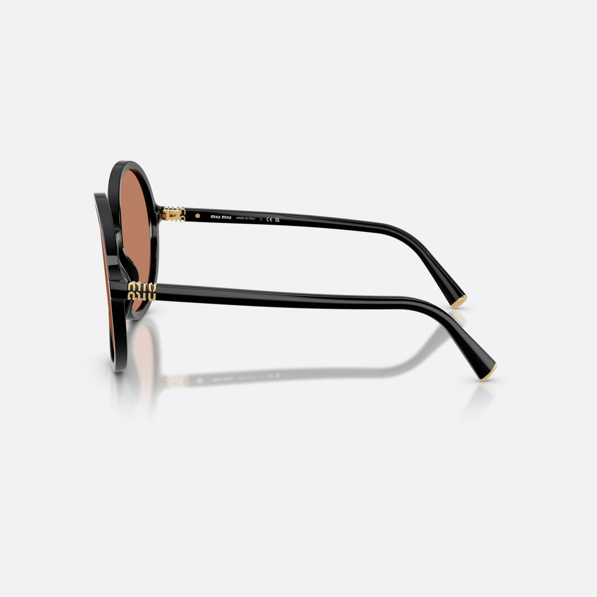 Ochelari de soare Miu Miu MU B02S 16K90Q, rotunzi negru, pentru femei, punte simplă, litere ale brandului pe brațe, brațe conice, vedere laterală