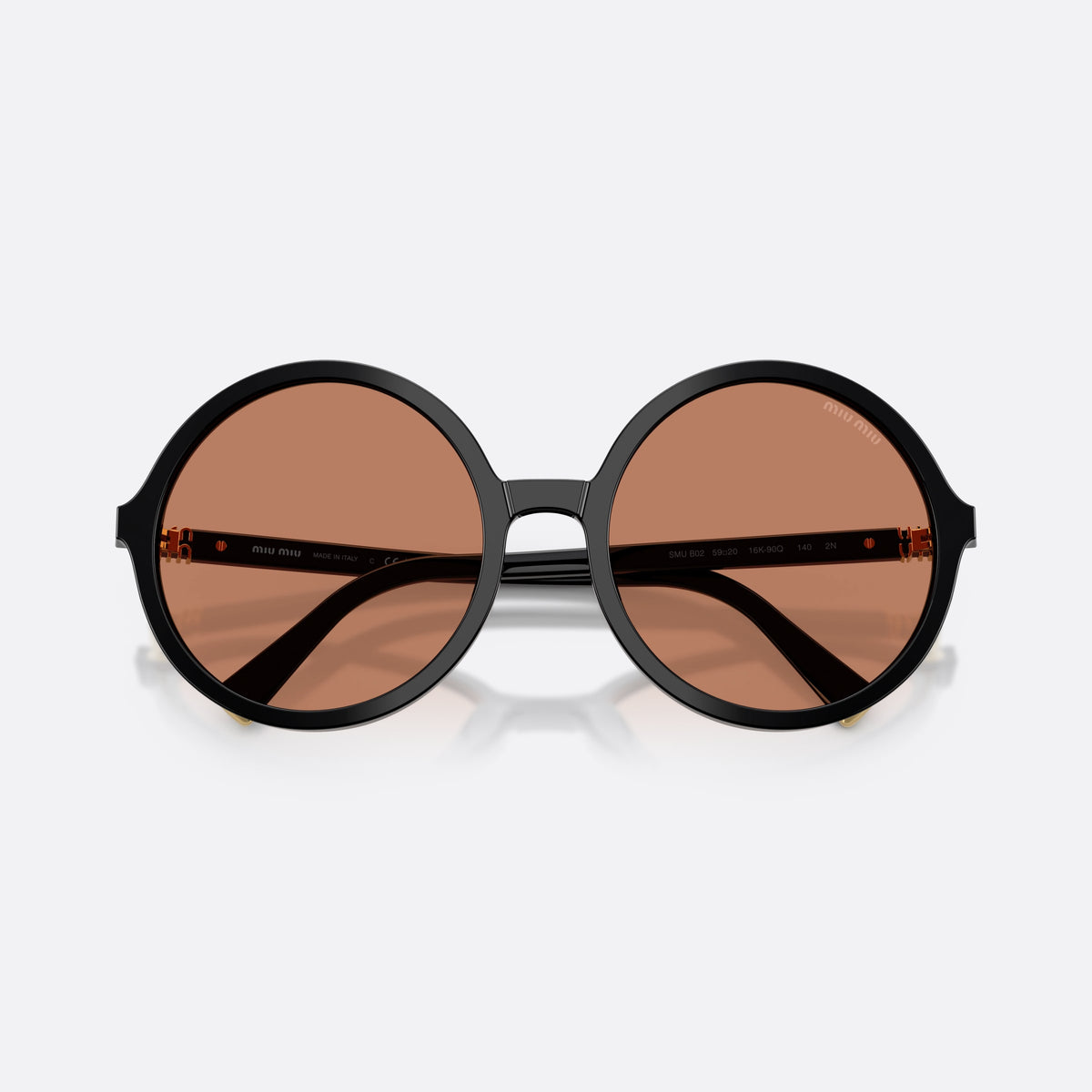 Ochelari de soare Miu Miu MU B02S 16K90Q, rotunzi negru, pentru femei, punte simplă, litere ale brandului pe brațe, brațe conice, cu brațele pliate