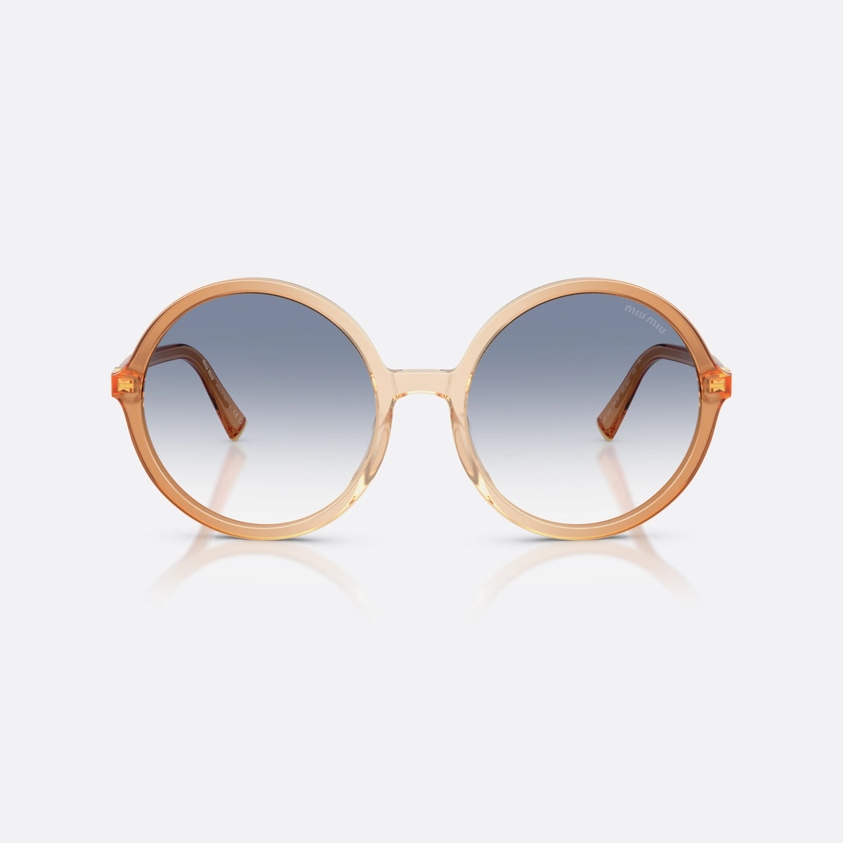 Ochelari de soare Miu Miu MU B02S 26G80O, rotunzi maro, pentru femei, punte simplă, integrată în ramă, ramă completă, vedere din față