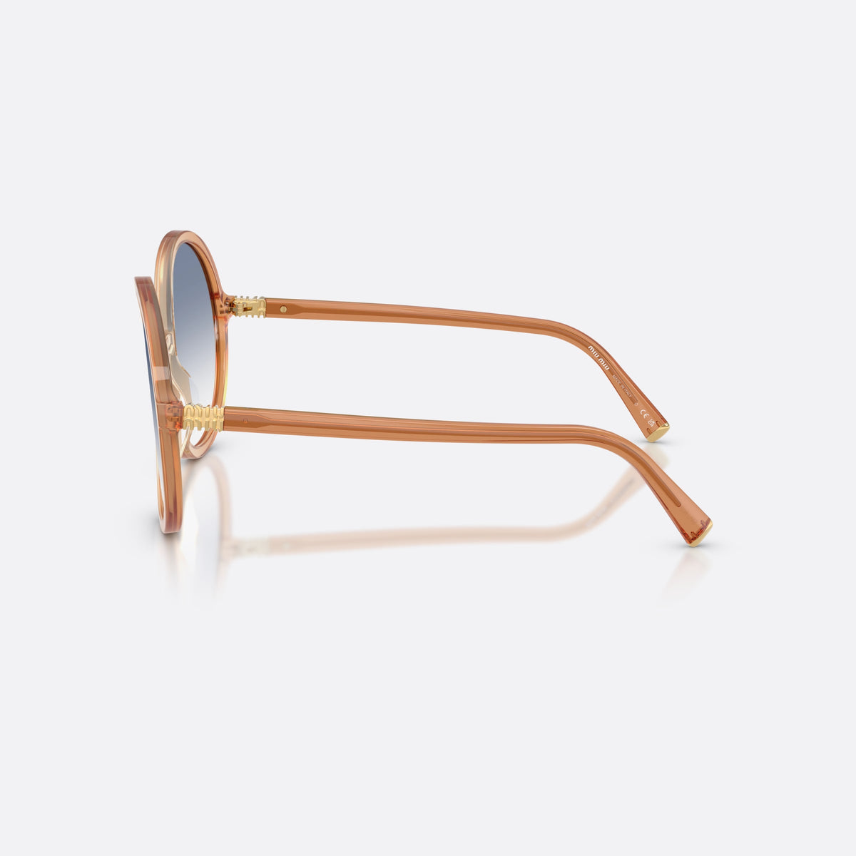 Ochelari de soare Miu Miu MU B02S 26G80O, rotunzi maro, pentru femei, punte simplă, integrată în ramă, ramă completă, vedere laterală