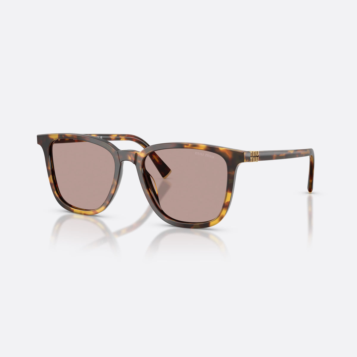 Ochelari de soare Miu Miu MU B03S 14L20I, patrati havana, pentru femei, punte simplă, literele brandului pe braț, ramă completă
