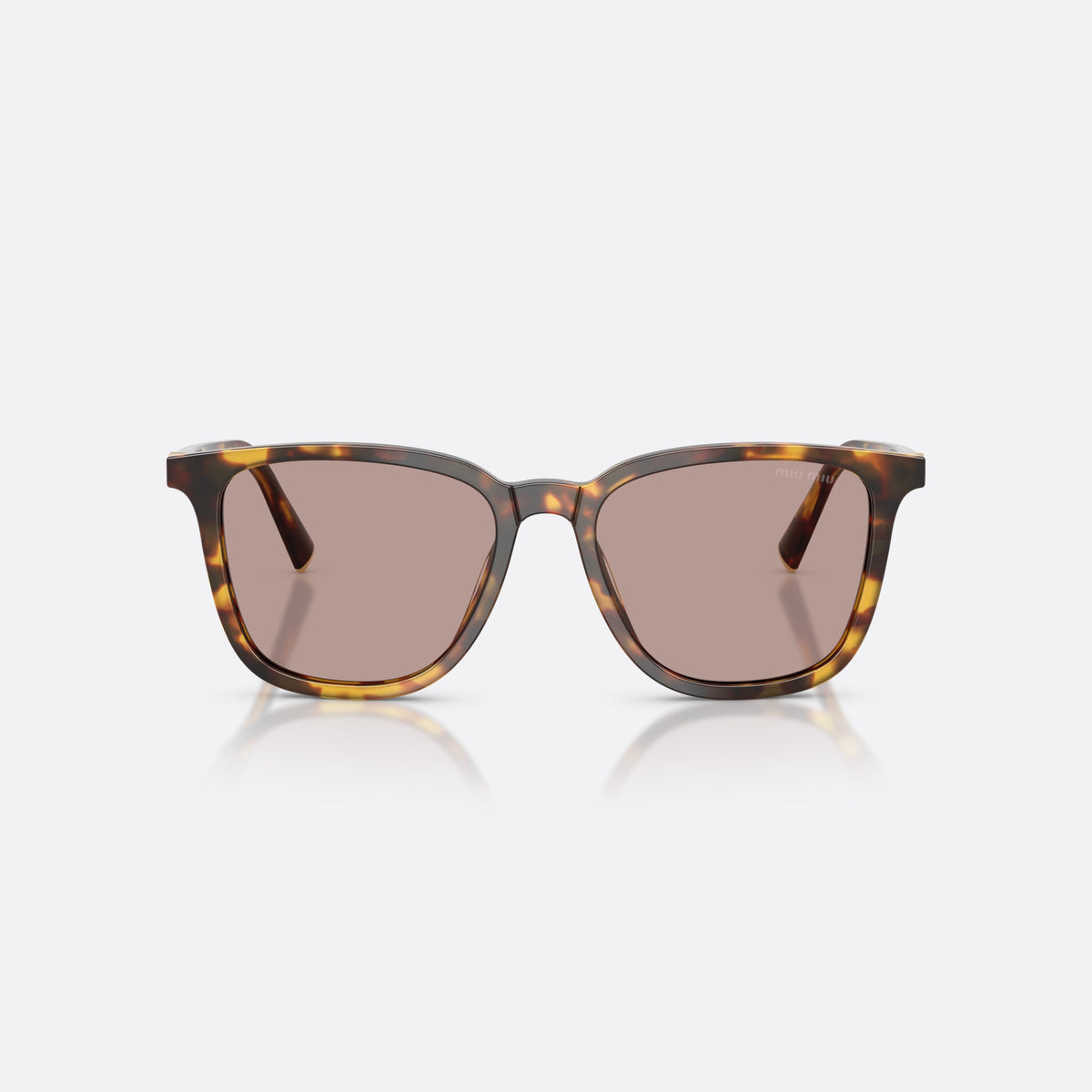 Ochelari de soare Miu Miu MU B03S 14L20I, patrati havana, pentru femei, punte simplă, literele brandului pe braț, ramă completă, vedere din față