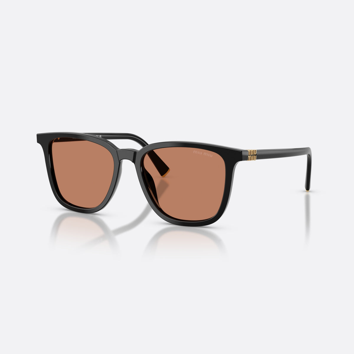 Miu Miu MU B03S 16K90Q sunglasses, black square frame for women, plain bridge, brand lettering on temples, full-rim frame