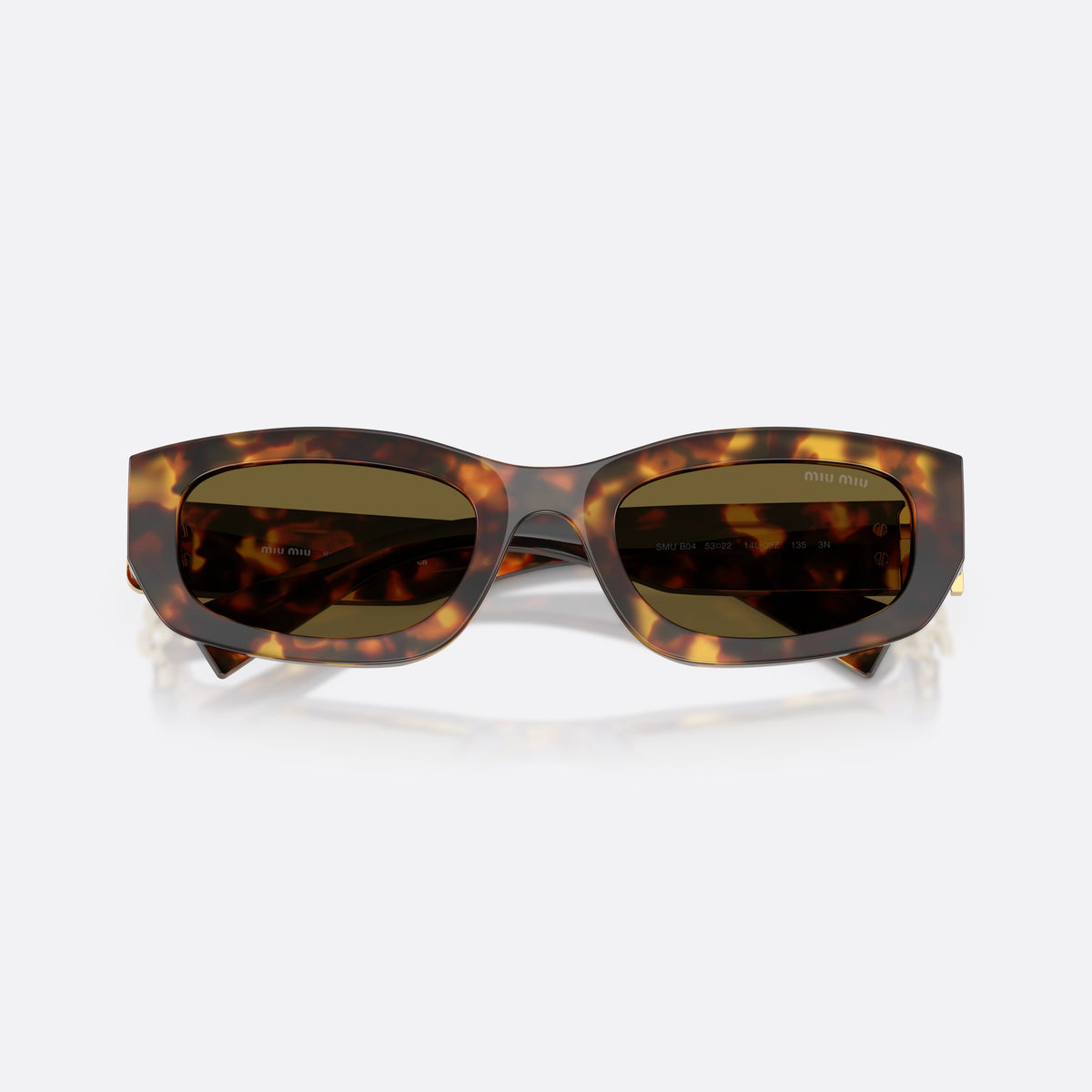 Ochelari de soare Miu Miu MU B04S 14L09Z, neregulat havana, pentru femei, punte simplă, literele brandului pe brațe, ramă completă, cu brațele pliate