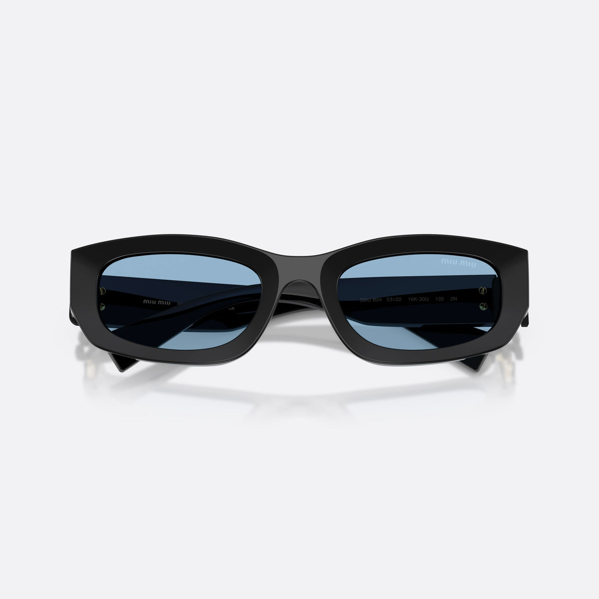 Ochelari de soare Miu Miu MU B04S 16K30U, neregulat negru, pentru femei, punte integrată simplă, literele brandului pe brațe, cu brațele pliate