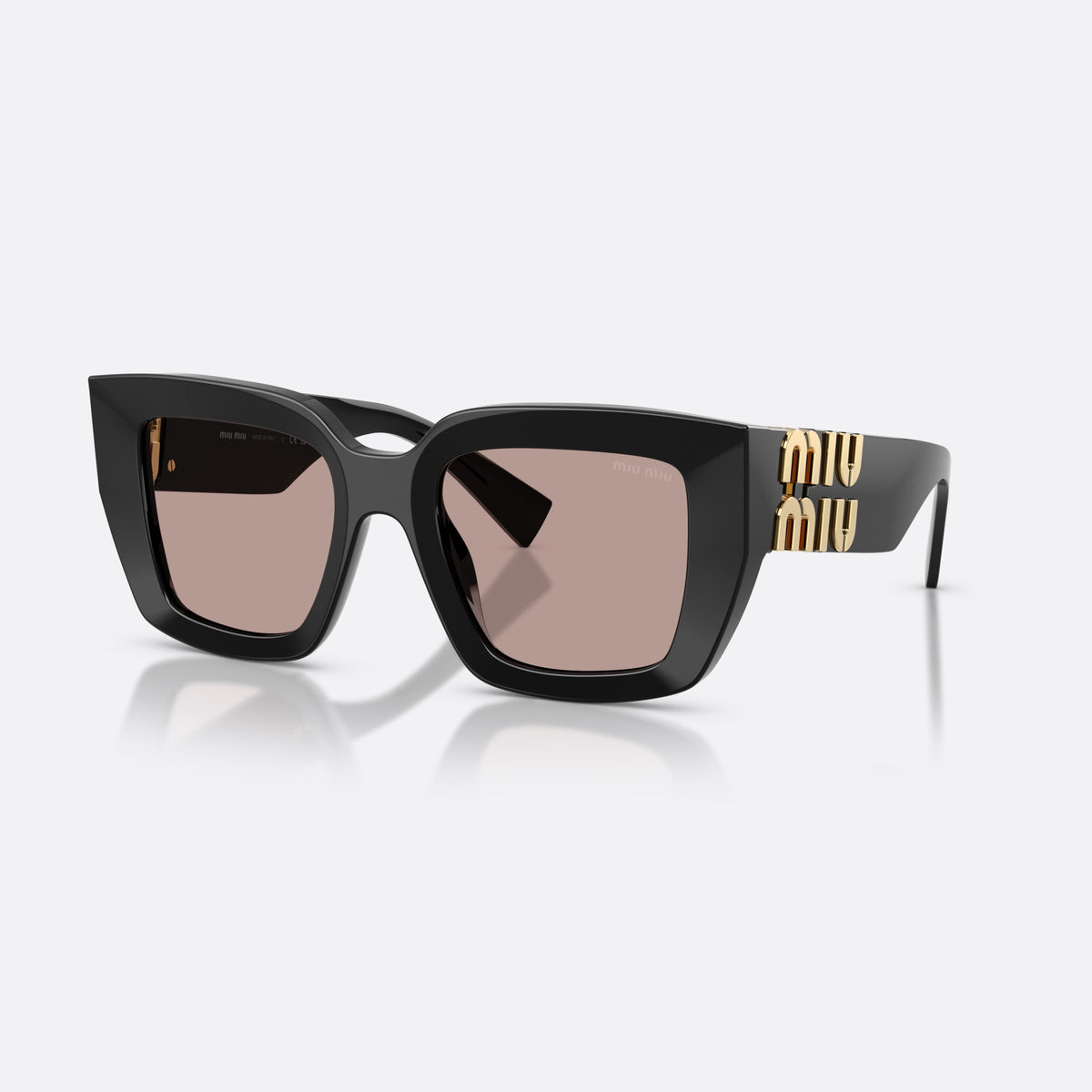 Miu Miu MU B05S 16K20I sunglasses, black square frame for women, plain bridge, wide temples, full-rim frame