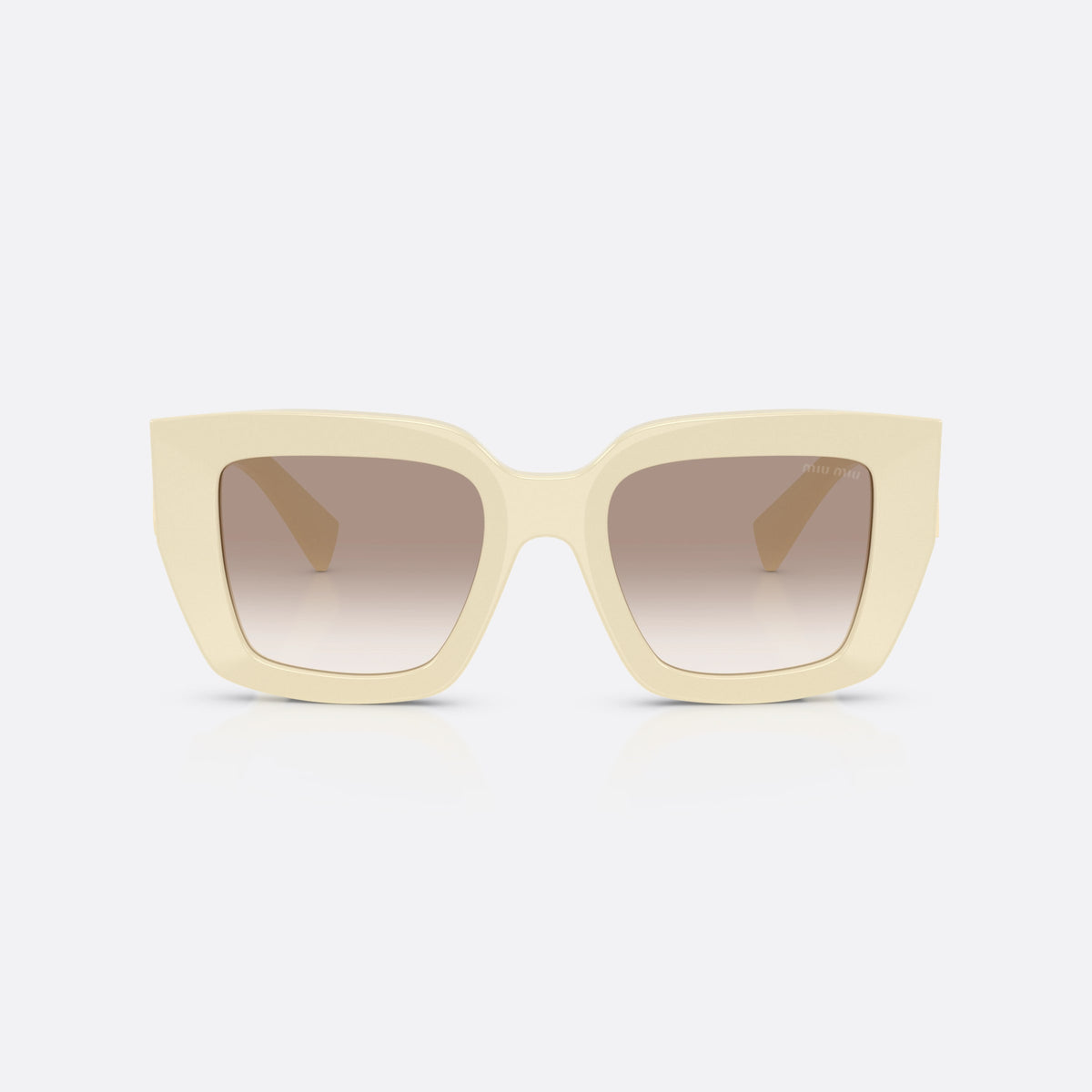 Miu Miu MU B05S 21D90L sunglasses, white square frame for women, keyhole bridge, brand lettering on the temples, front view