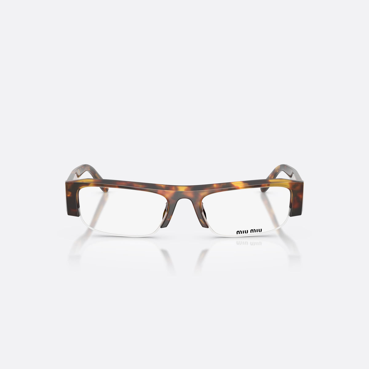 Ochelari de soare Miu Miu MU B07S 14L08N, rectangulari havana, pentru femei, punte simplă, litere ale brandului pe brațe, vedere din față