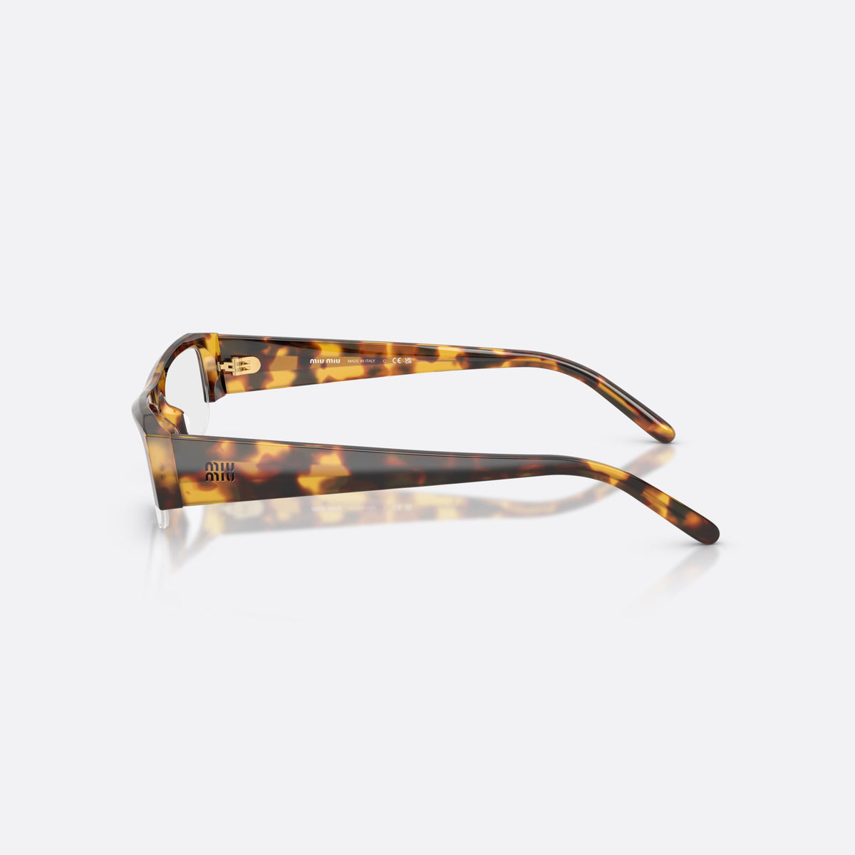 Ochelari de soare Miu Miu MU B07S 14L08N, rectangulari havana, pentru femei, punte simplă, litere ale brandului pe brațe, vedere laterală