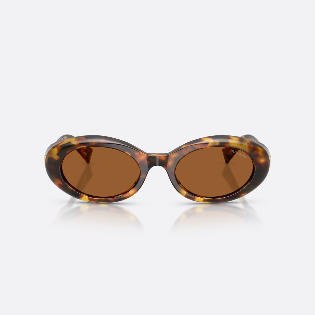 Miu Miu MU B09S 14L20V sunglasses, havana oval frame for women, plain acetate bridge, brand lettering on temple, front view