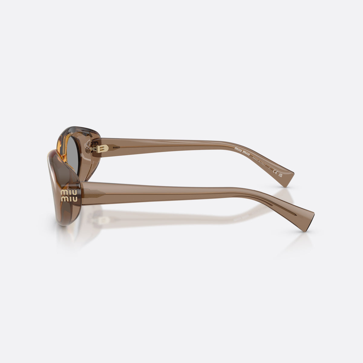 Ochelari de soare Miu Miu MU B09S 24M50Q, ovali bej, pentru femei, punte simplă, literele brandului pe braț, ramă completă, vedere laterală