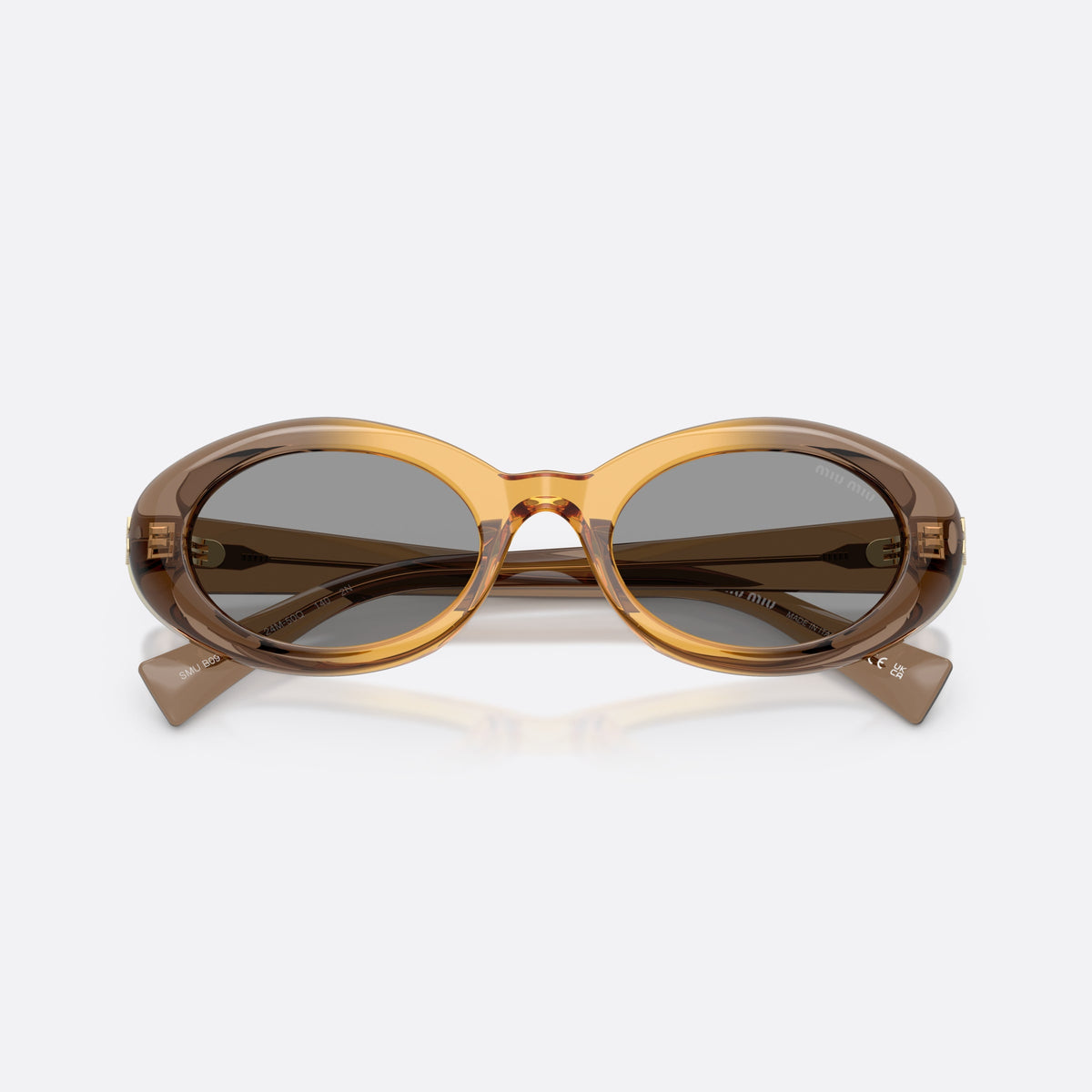 Ochelari de soare Miu Miu MU B09S 24M50Q, ovali bej, pentru femei, punte simplă, literele brandului pe braț, ramă completă, cu brațele pliate