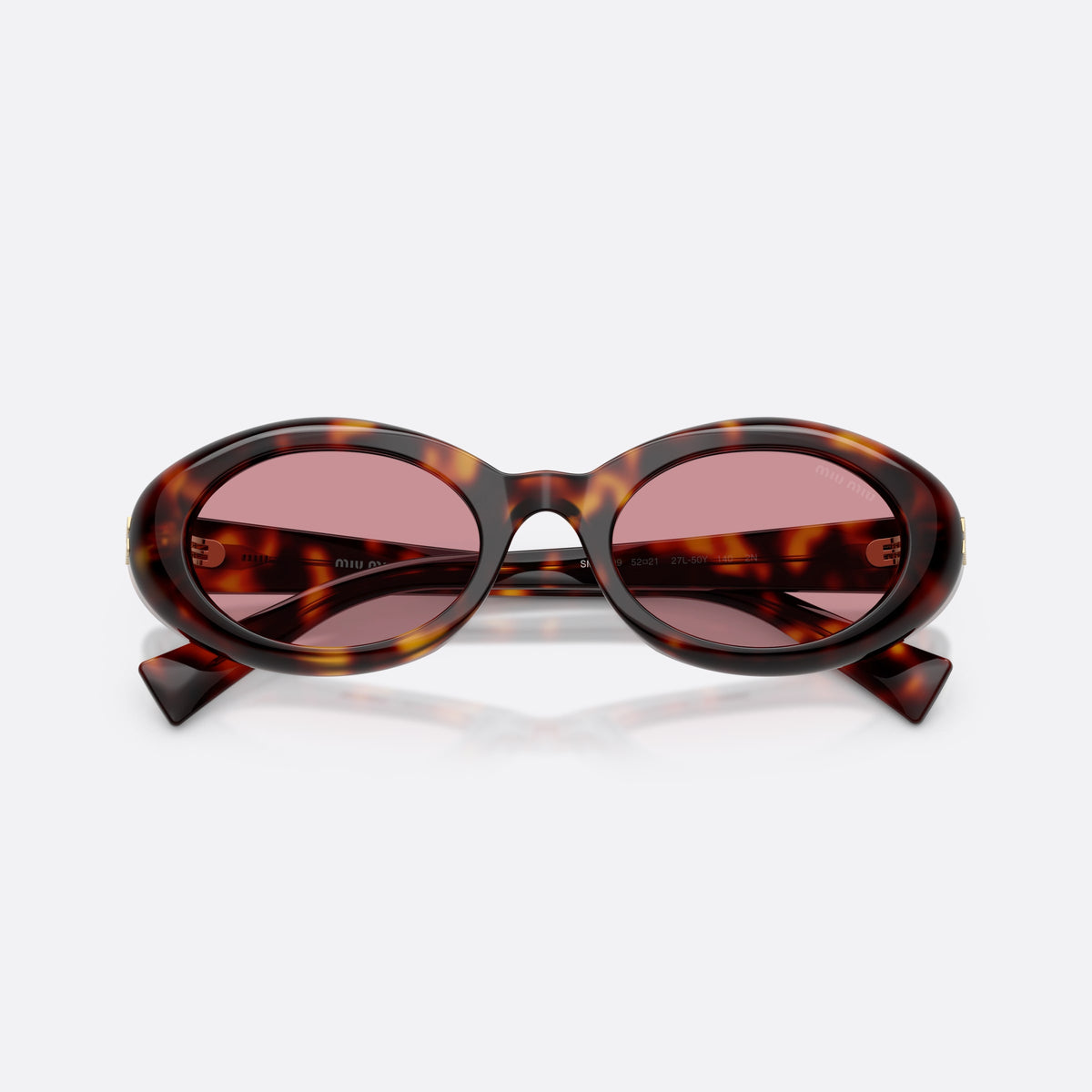 Ochelari de soare Miu Miu MU B09S 27L50Y, ovali havana, pentru femei, punte simplă, litere ale brandului pe brațe, cu brațele pliate