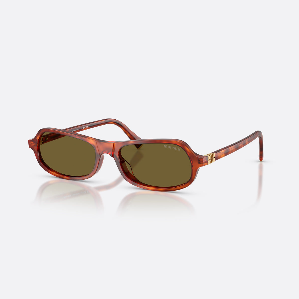 Ochelari de soare Miu Miu MU B10SU 11P09Z, neregulat maro, pentru femei, punte dublă simplă, literele brandului pe brațe