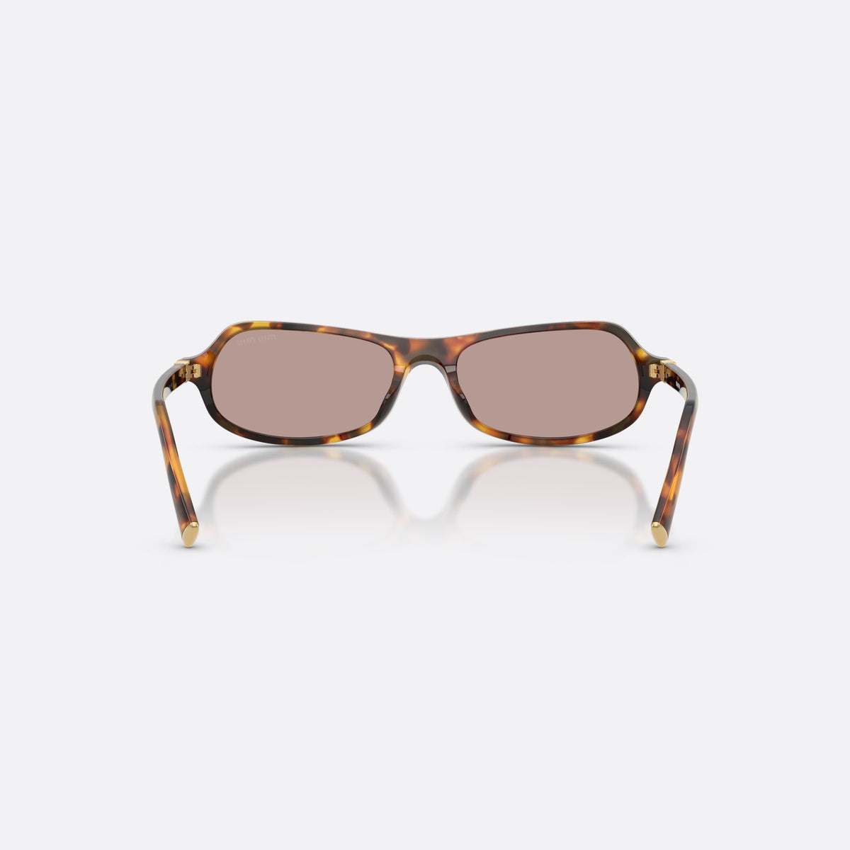Miu Miu MU B10SU 14L20I sunglasses, havana irregular frame for women, keyhole bridge, brand lettering on temples, full-rim frame, back view