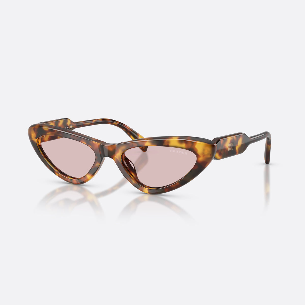 Miu Miu MU B11SU 14L4I0 sunglasses, havana cat eye frame for women, plain bridge joining lenses, full-rim acetate-style frame