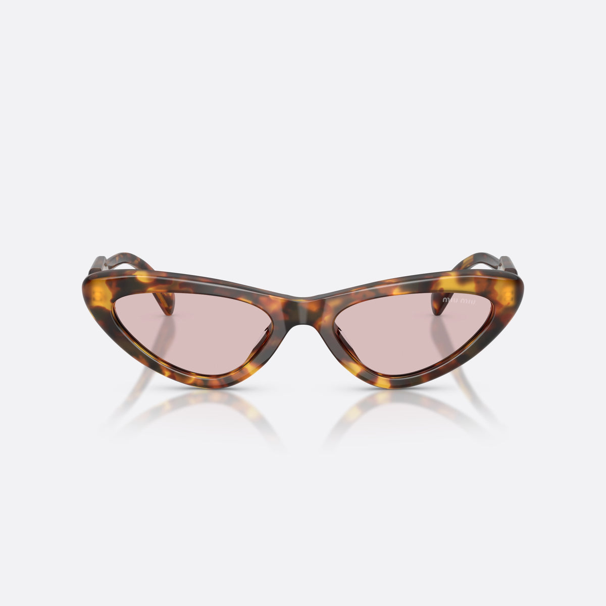 Miu Miu MU B11SU 14L4I0 sunglasses, havana cat eye frame for women, plain bridge joining lenses, full-rim acetate-style frame, front view