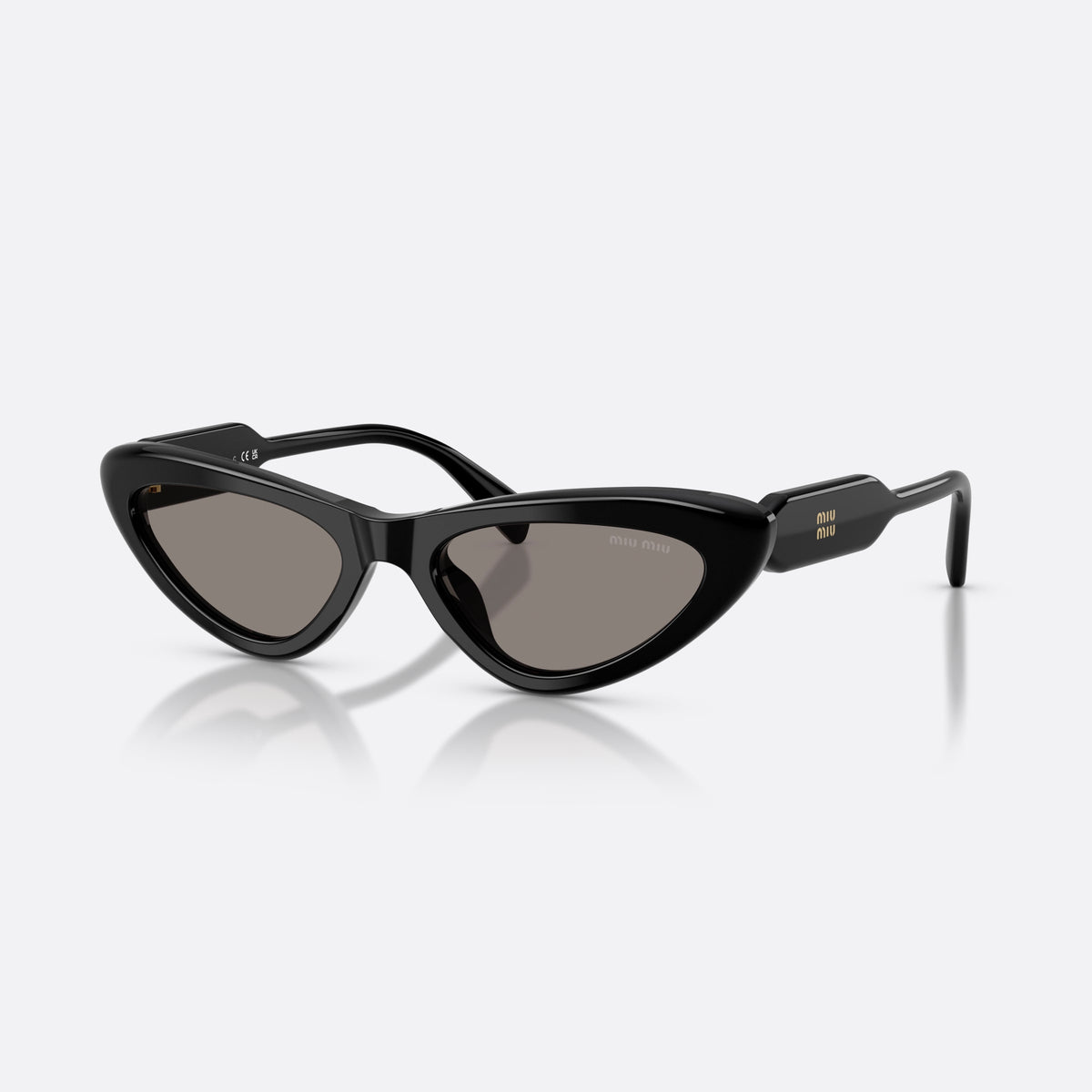 Miu Miu MU B11SU 16K80Q sunglasses, black cat eye frame for women, plain bridge joining lenses, full-rim thick frame