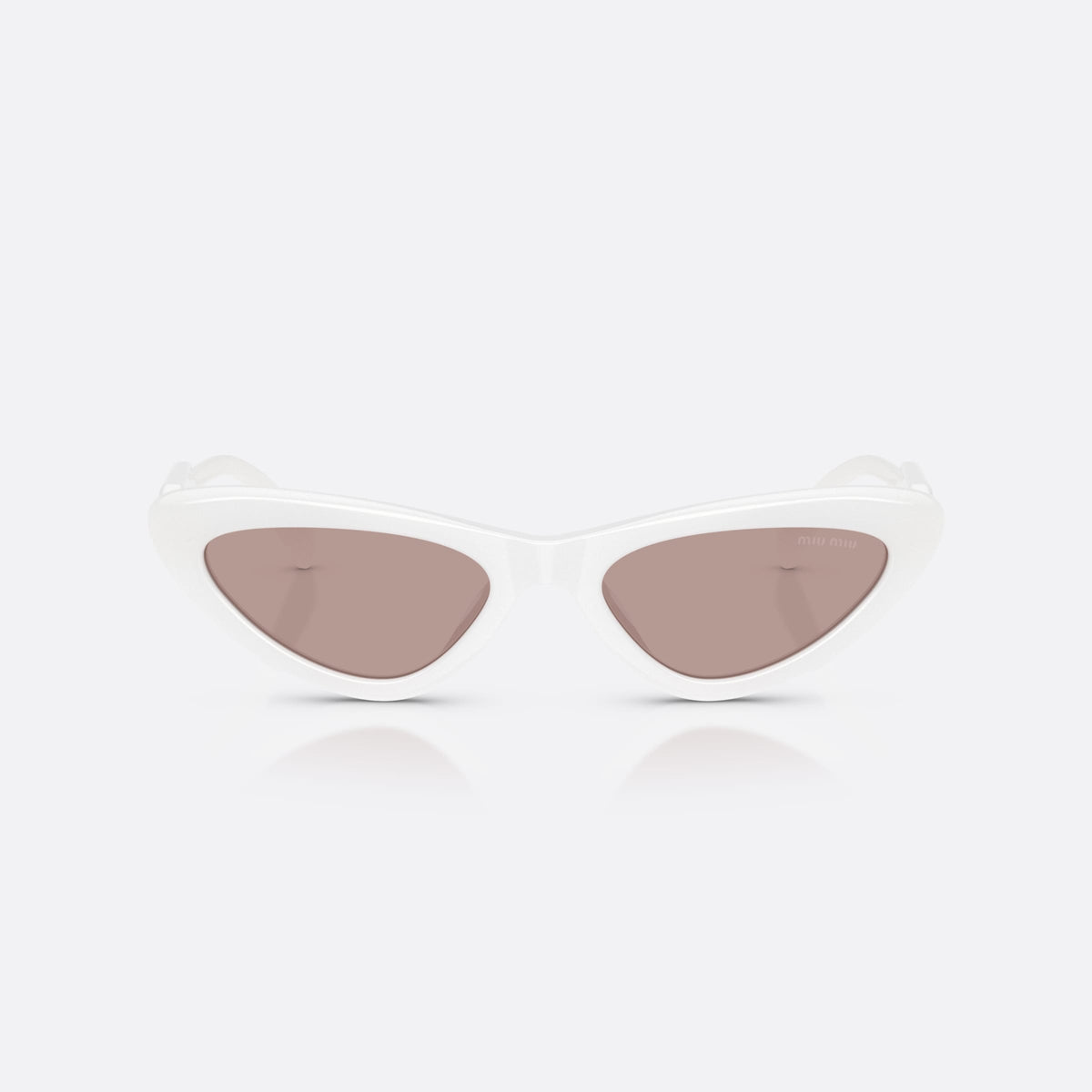 Ochelari de soare Miu Miu MU B11SU 20M20I, cat eye alb, pentru femei, punte simplă, literele brandului pe brațe, ramă completă, vedere din față