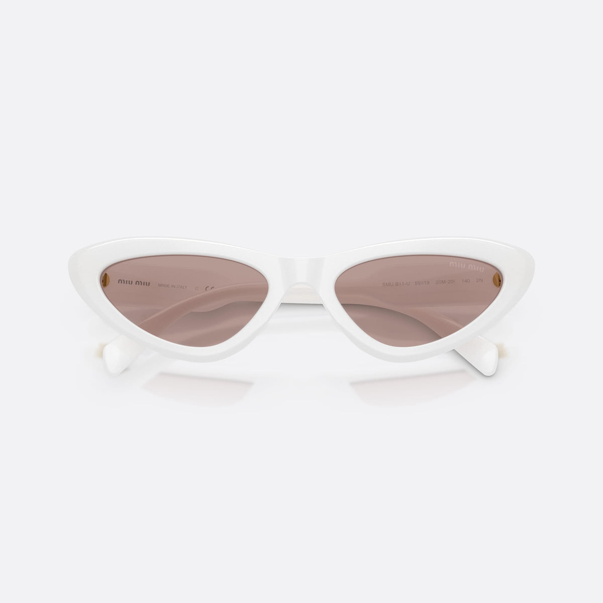 Ochelari de soare Miu Miu MU B11SU 20M20I, cat eye alb, pentru femei, punte simplă, literele brandului pe brațe, ramă completă, cu brațele pliate