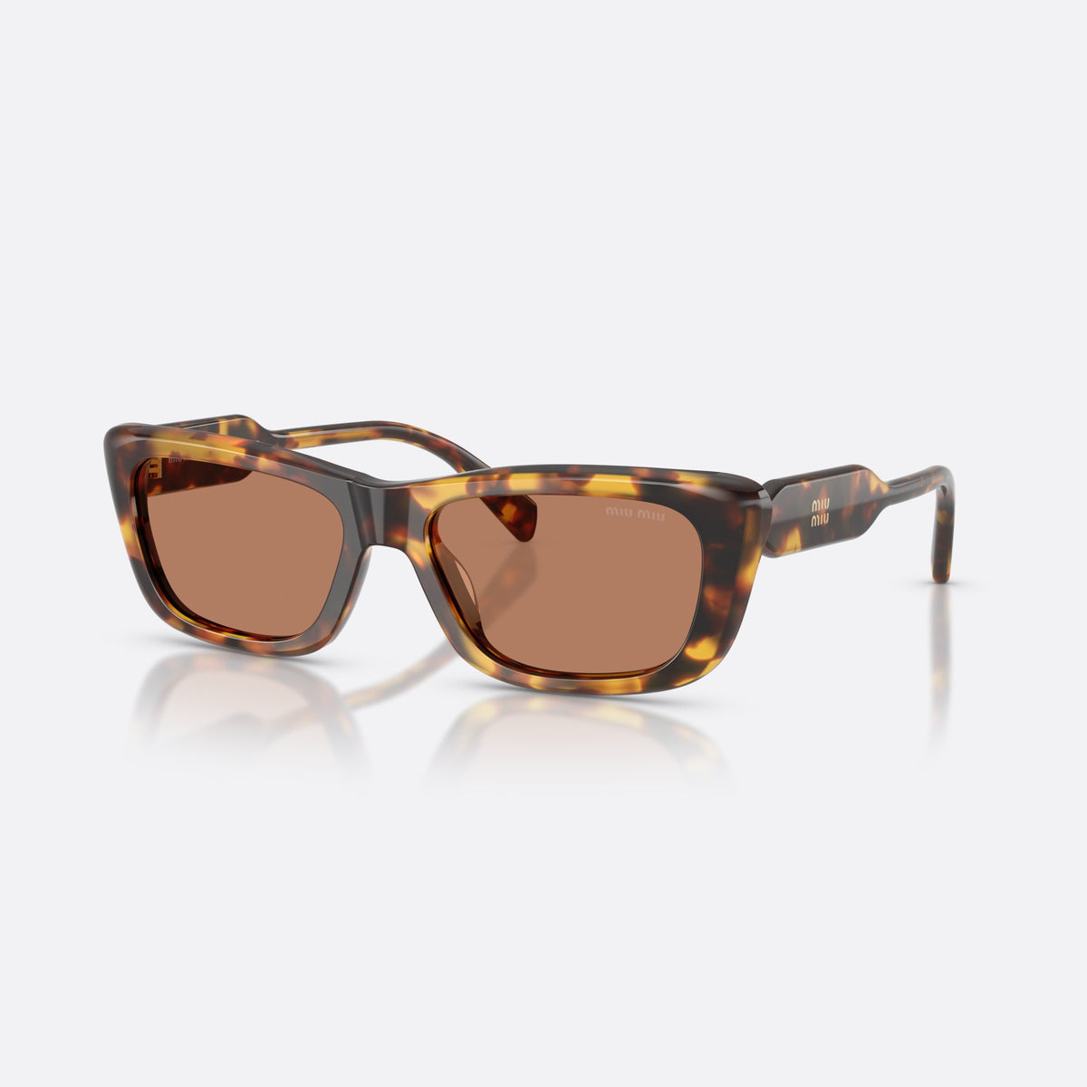 Ochelari de soare Miu Miu MU B12S 14L20D, rectangulari havana, pentru femei, punte simplă, literele brandului pe brațe, placă pe brațe