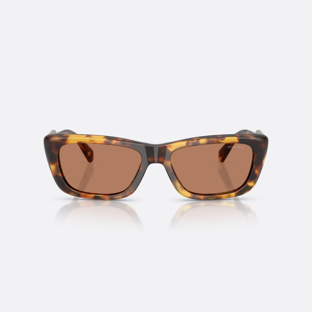Ochelari de soare Miu Miu MU B12S 14L20D, rectangulari havana, pentru femei, punte simplă, literele brandului pe brațe, placă pe brațe, vedere din față