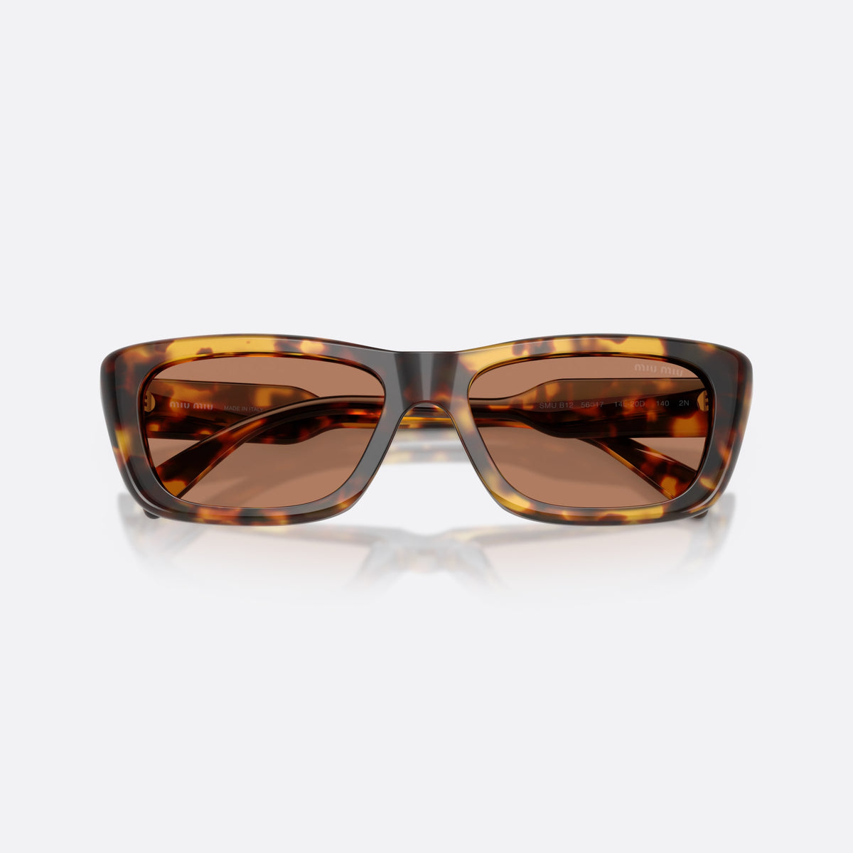 Ochelari de soare Miu Miu MU B12S 14L20D, rectangulari havana, pentru femei, punte simplă, literele brandului pe brațe, placă pe brațe, cu brațele pliate