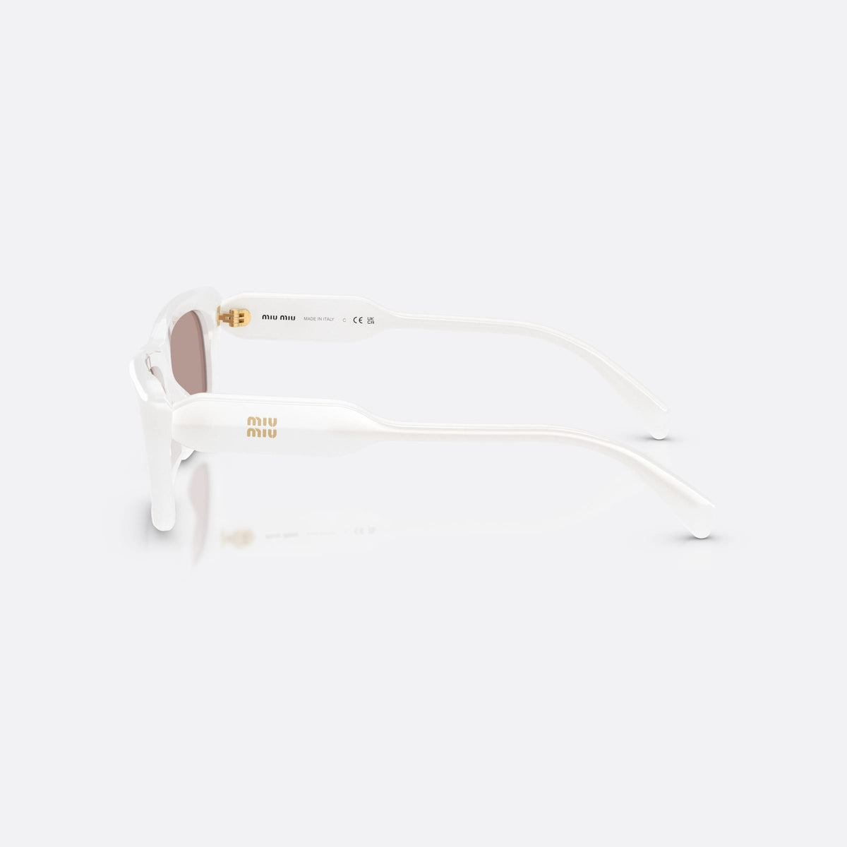 Miu Miu MU B12S 20M20I sunglasses, white rectangle frame for women, plain bridge, integrated into frame, full-rim thick frame, side view