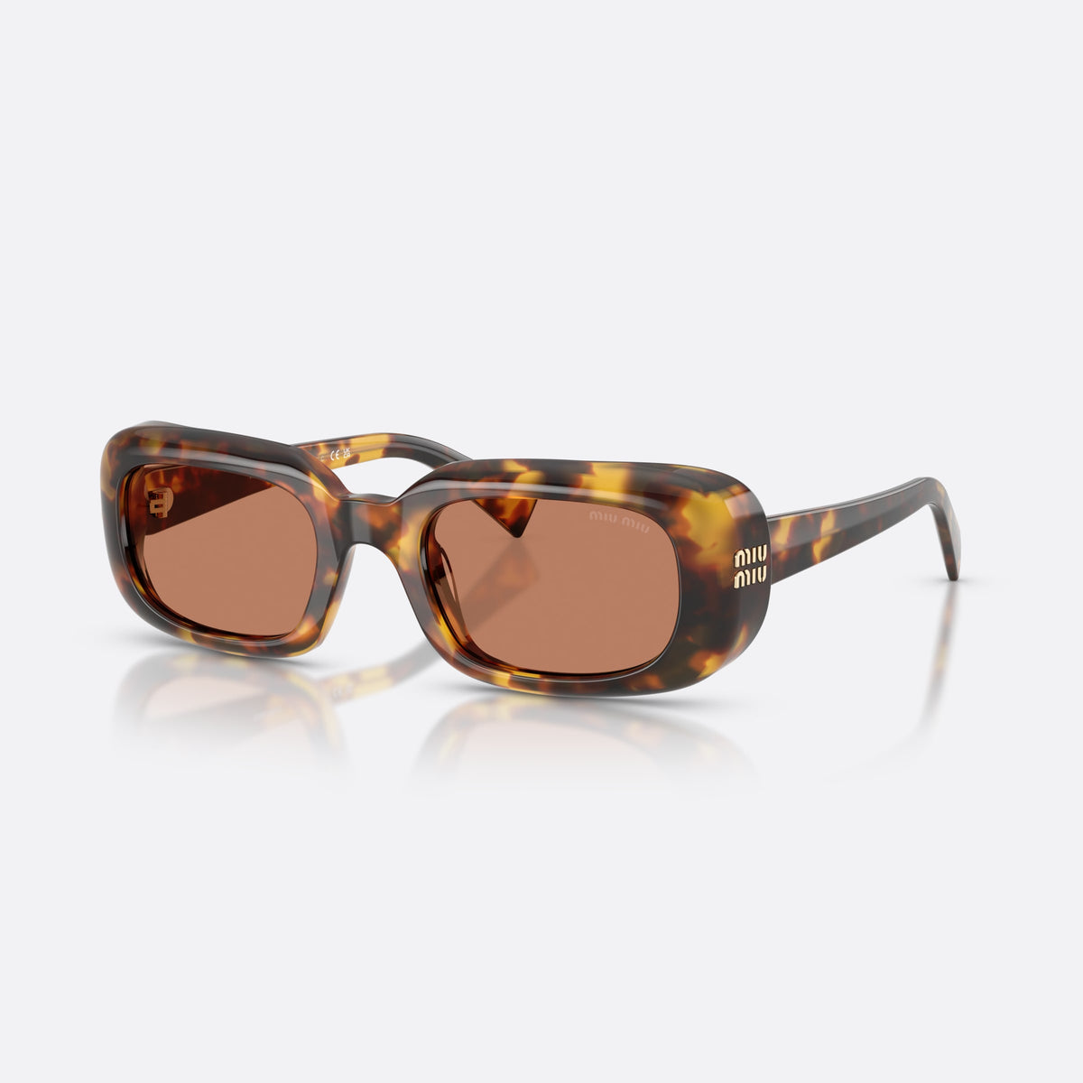 Ochelari de soare Miu Miu MU B13S 14L90Q, rectangulari havana, pentru femei, punte simplă, integrată în ramă, ramă completă