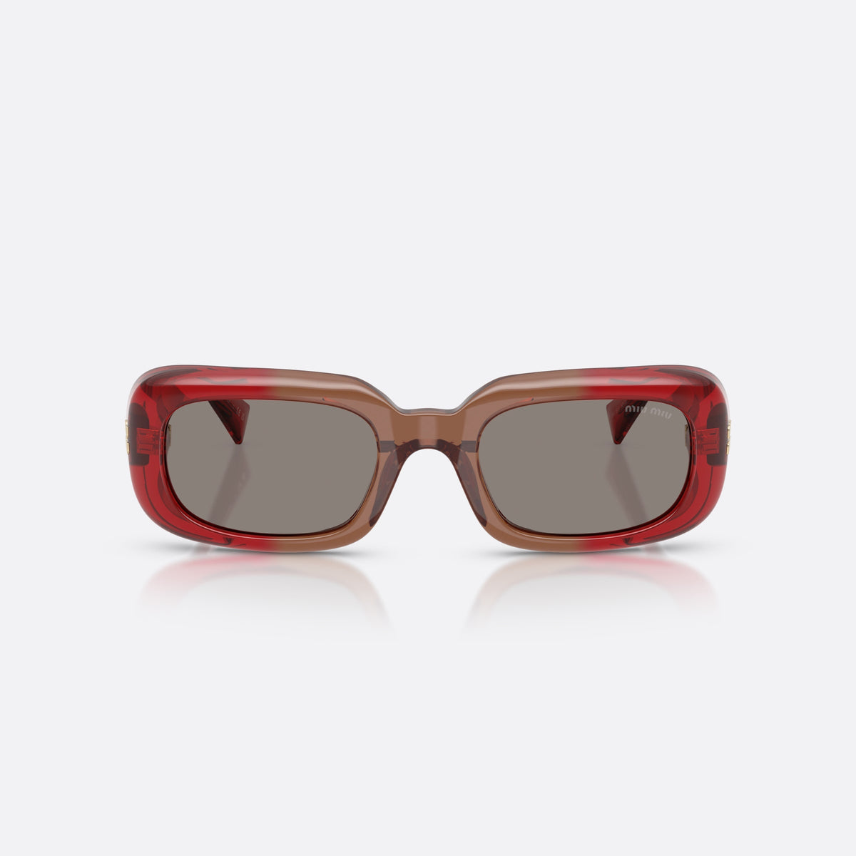 Miu Miu MU B13S 23M80Q sunglasses, red rectangle frame for women, plain bridge joining lenses, full-rim thick frame, front view