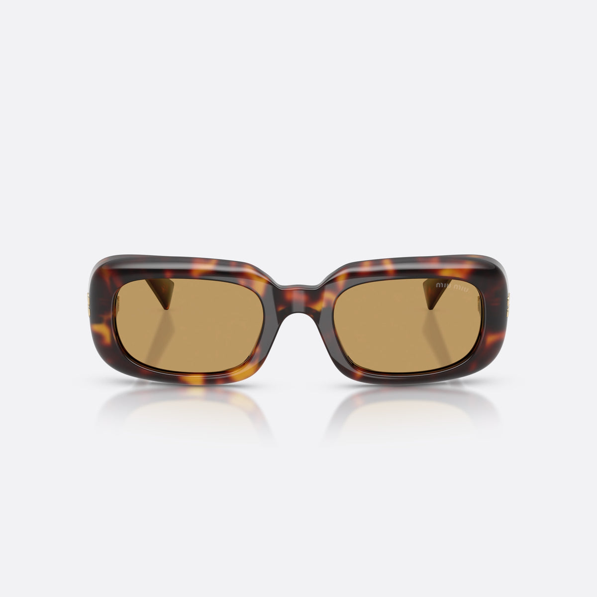 Miu Miu MU B13S 27L10Y sunglasses, havana rectangle frame for women, plain bridge, brand lettering on temples, full-rim frame, front view