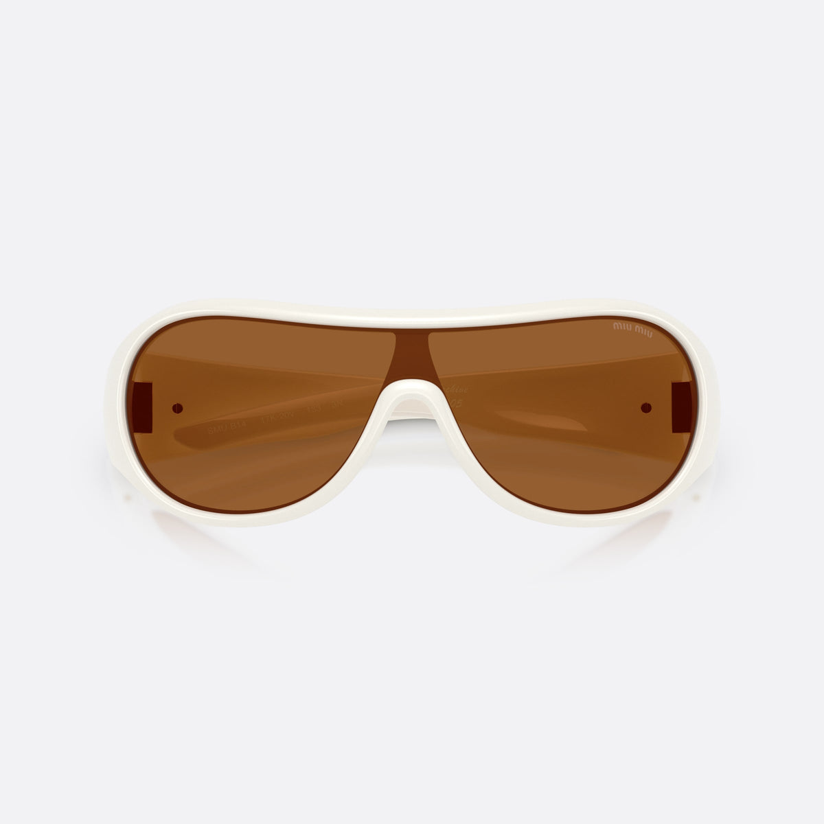 Miu Miu MU B14SU 17K20V sunglasses, white irregular frame for women, brand lettering on the temples, wide sculpted temples, folded