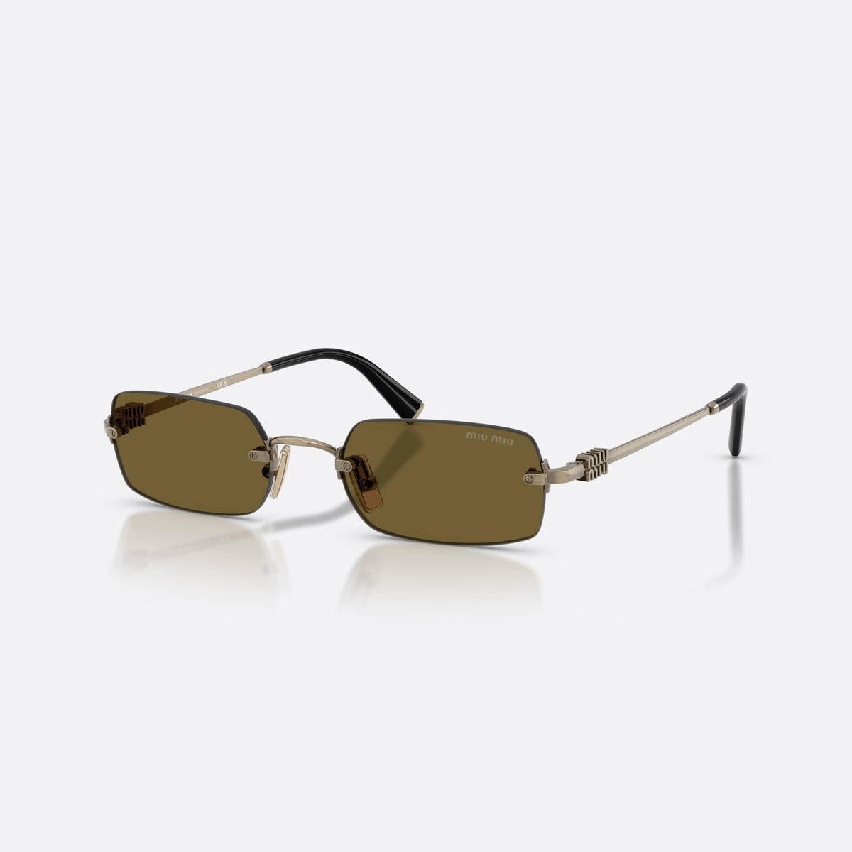 Miu Miu MU B50S 26C09Z sunglasses, gold rectangle frame for women, thin metal bridge, brand logo on temple