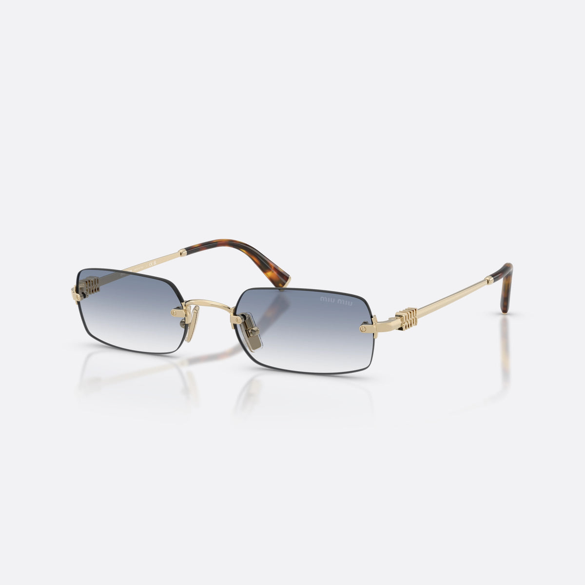 Ochelari de soare Miu Miu MU B50S ZVN80O, rectangulari auriu, pentru femei, punte metalică subțire, litere ale brandului pe lentilă