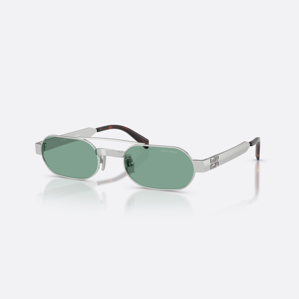 Ochelari de soare Miu Miu MU B52S 21M40Y, ovali argintiu, pentru femei, punte dublă cu bară metalică superioară