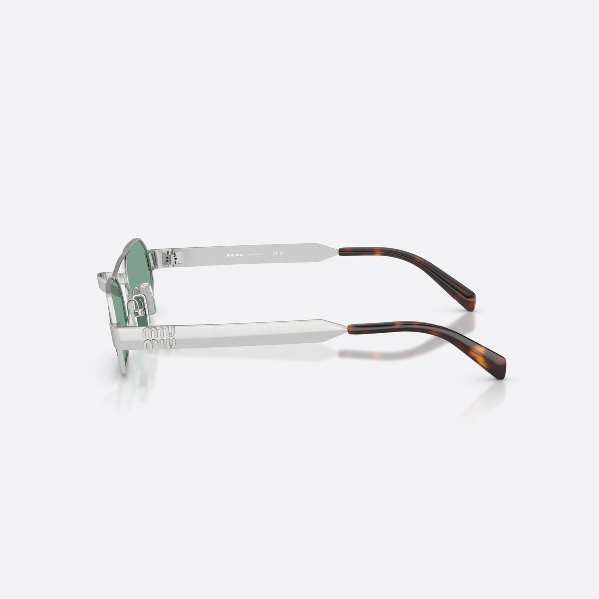 Ochelari de soare Miu Miu MU B52S 21M40Y, ovali argintiu, pentru femei, punte dublă cu bară metalică superioară, vedere laterală