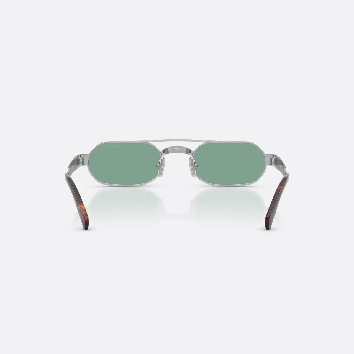 Ochelari de soare Miu Miu MU B52S 21M40Y, ovali argintiu, pentru femei, punte dublă cu bară metalică superioară, vedere din spate