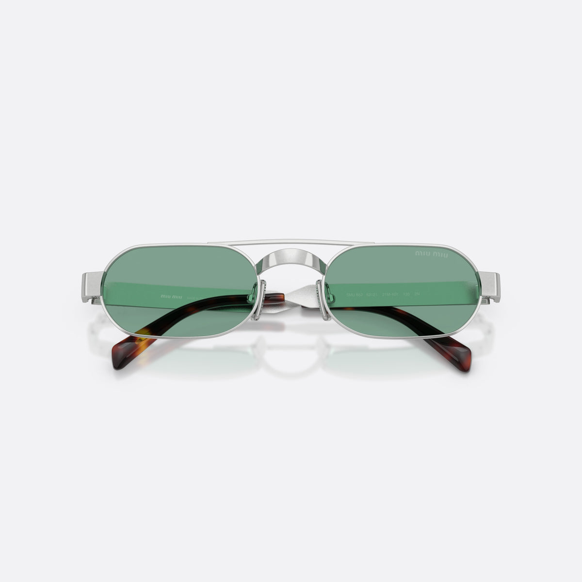 Ochelari de soare Miu Miu MU B52S 21M40Y, ovali argintiu, pentru femei, punte dublă cu bară metalică superioară, cu brațele pliate