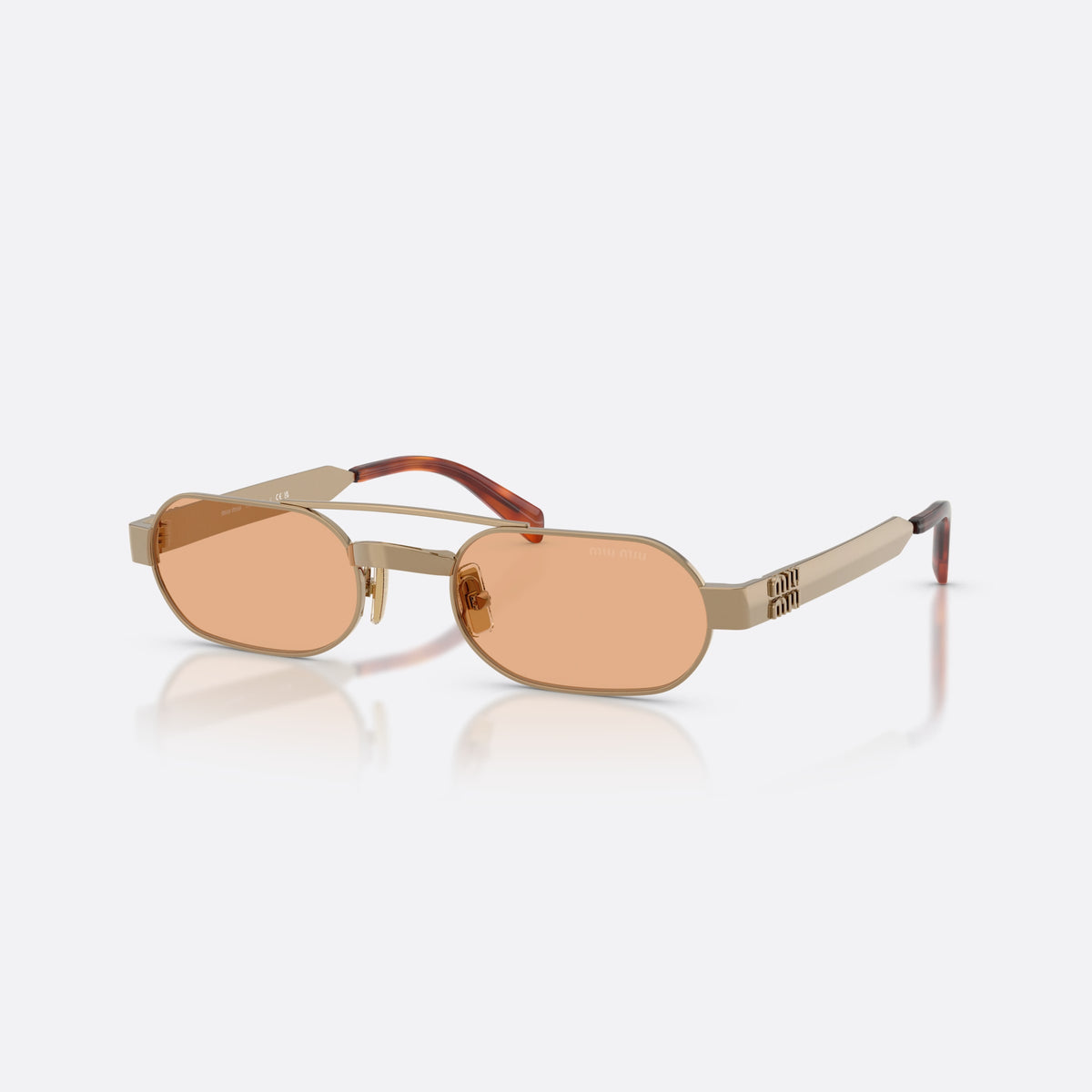 Ochelari de soare Miu Miu MU B52S 7OE90X, ovali maro, pentru femei, punte dublă cu bară subțire superioară, balamale metalice