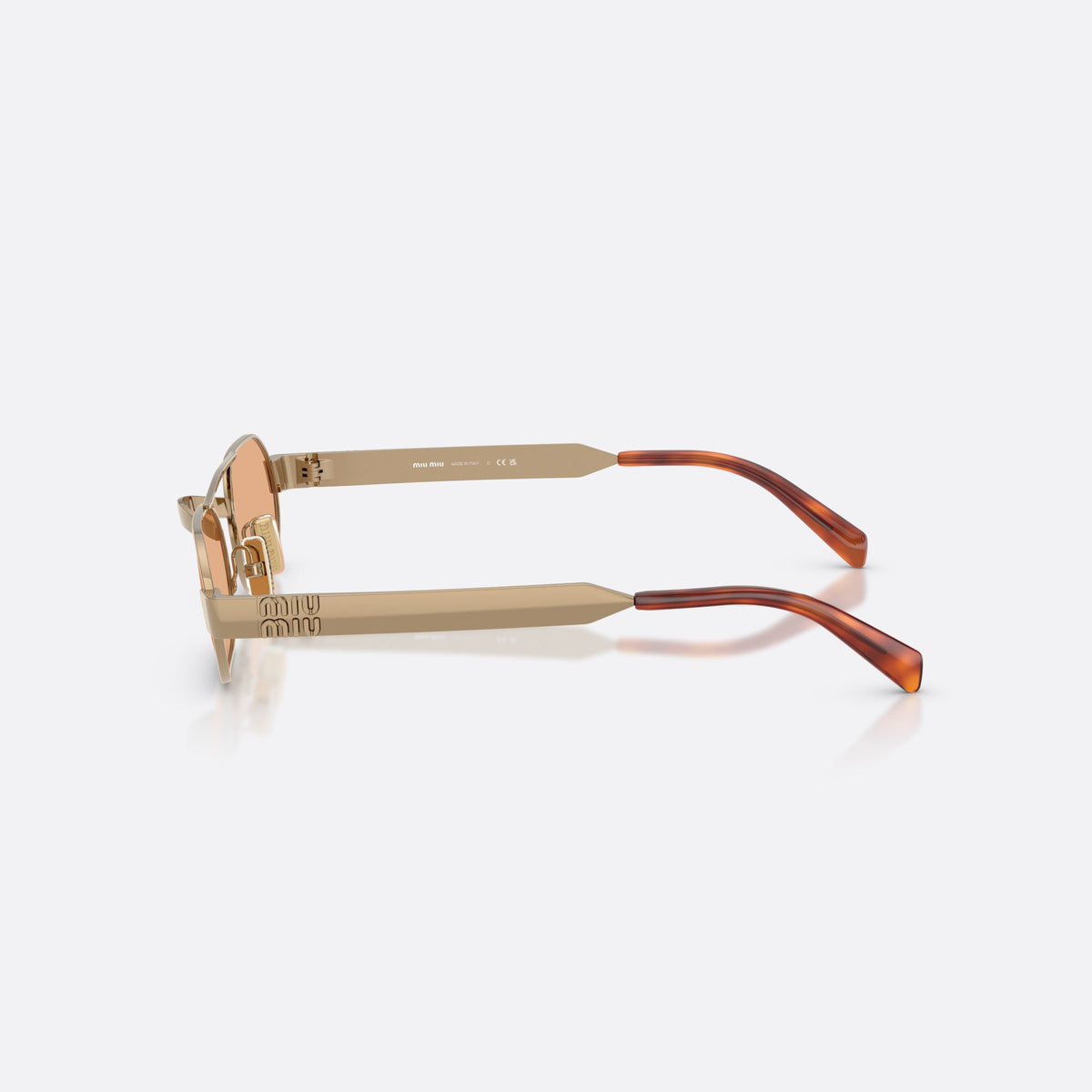 Ochelari de soare Miu Miu MU B52S 7OE90X, ovali maro, pentru femei, punte dublă cu bară subțire superioară, balamale metalice, vedere laterală