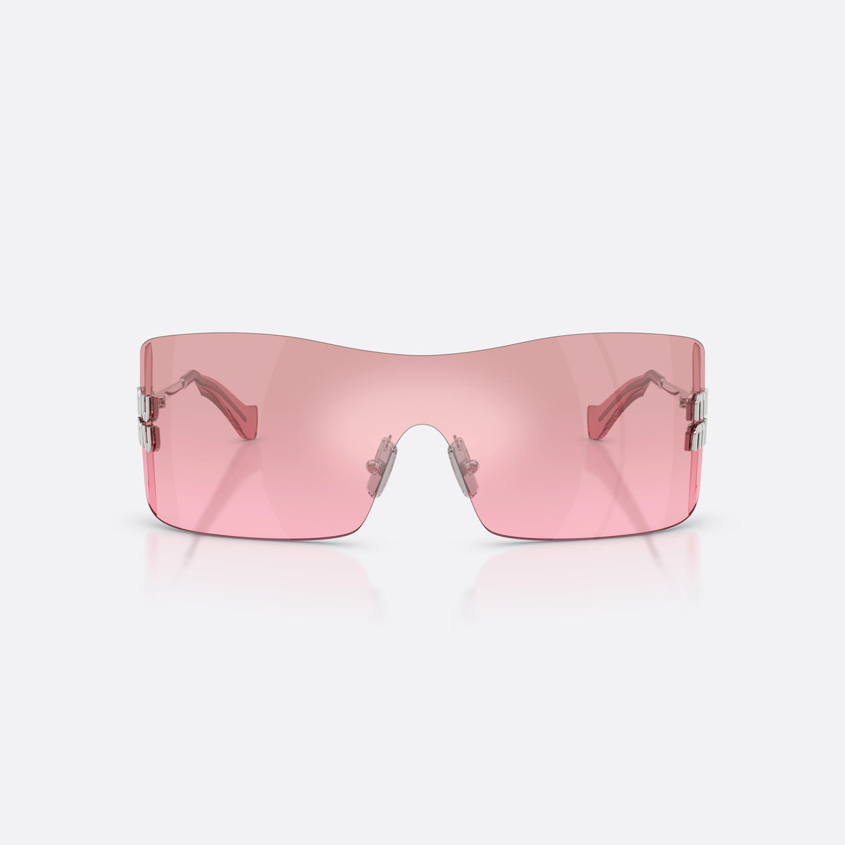 Miu Miu MU B53S 1BC70Y sunglasses, silver rectangle frame for women, integrated bridge over lens, brand lettering on the temples, front view