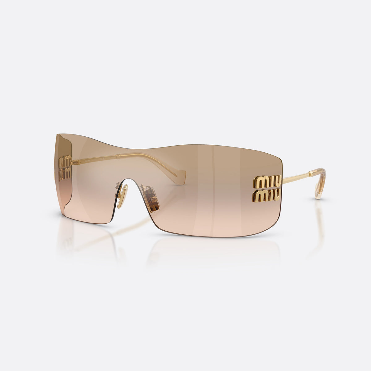 Miu Miu MU B53S 5AK20P sunglasses, gold rectangle frame for women, keyhole bridge, brand lettering on the temples