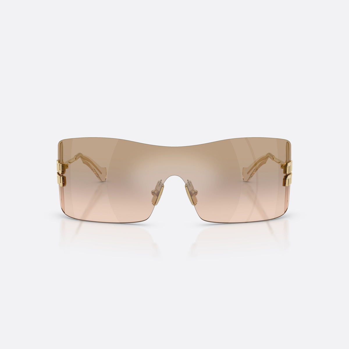 Miu Miu MU B53S 5AK20P sunglasses, gold rectangle frame for women, keyhole bridge, brand lettering on the temples, front view
