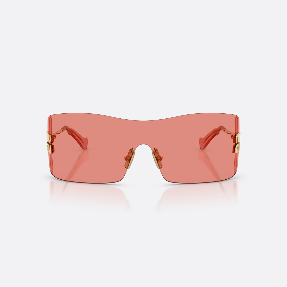 Miu Miu MU B53S 5AK20Y sunglasses, gold rectangle frame for women, keyhole bridge, brand lettering on the temples, front view