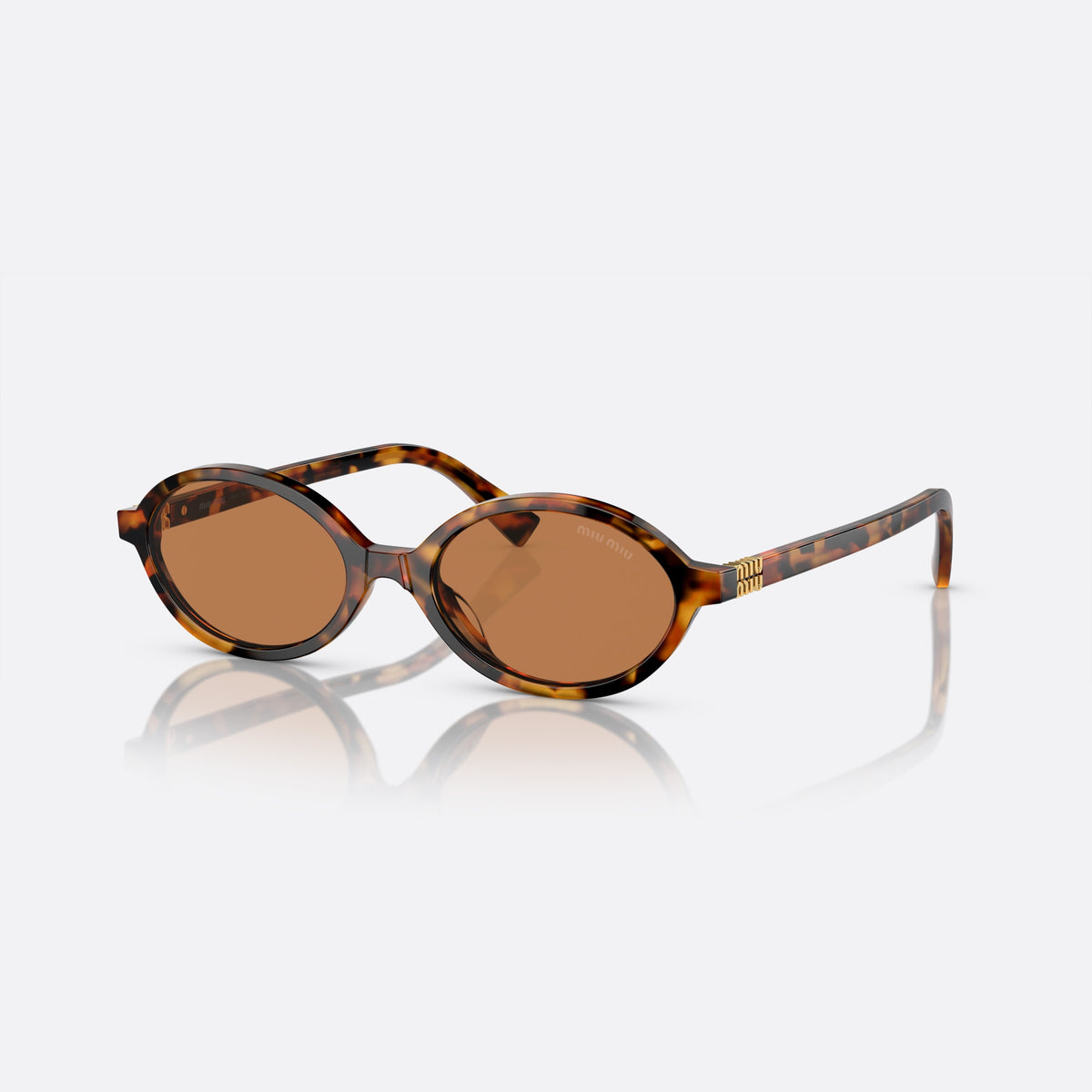 Ochelari de soare Miu Miu SMU 04ZS 19P2Z1, ovali havana, pentru femei, punte integrată simplă, literele brandului pe brațe