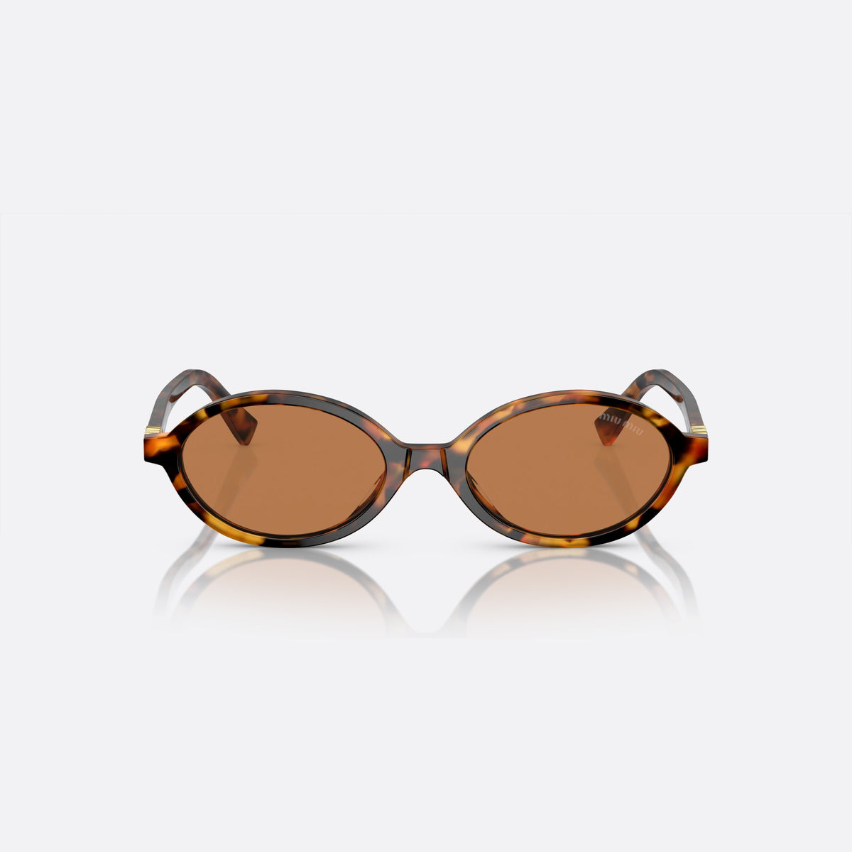 Ochelari de soare Miu Miu SMU 04ZS 19P2Z1, ovali havana, pentru femei, punte integrată simplă, literele brandului pe brațe, vedere din față