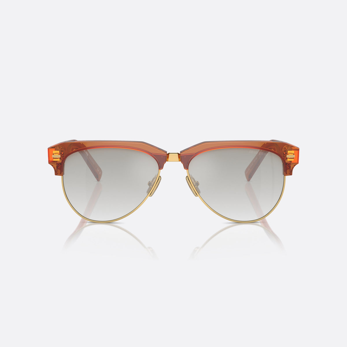 Miu Miu SMU 09ZS 15T-8K1 sunglasses, brown pilot frame for women, metal double bridge, brand lettering on temples, front view